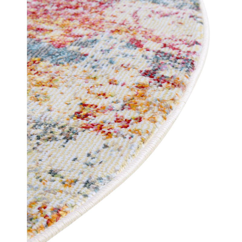 Folmar Oriental Blue/Red/Orange/Cream Area Rug, Round 7'1"