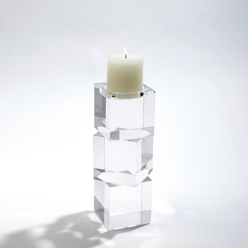 Polished Crystal Cube Pillar Candleholder, 12 inches