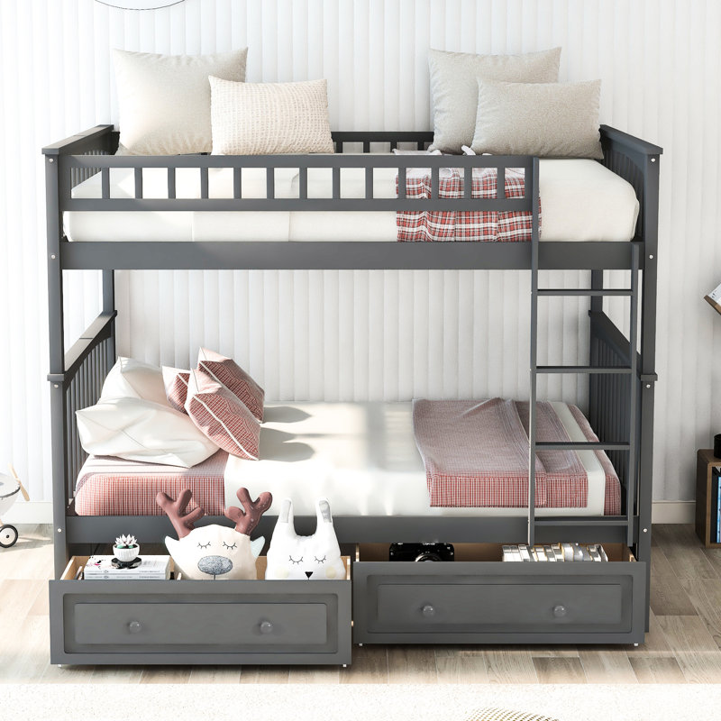 Lit superposé convertible au-dessus d'un lit superposé avec tiroirs - Gris, Lit double, Gris