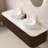 DINA 60" Bathroom Vanity&Sinks, Floating Curved Edges Striped Storage Cabinet with 2 Drawers, 2 White Round Ceramic Basins&Carrara White Sintered Stone Top, Pre-assembled, Dark Walnut Woodgrain Color -1269584130