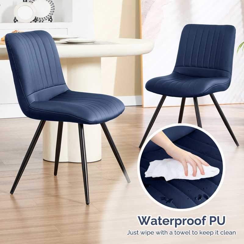 Upholstered Faux Leather Dining Chair, Blue, 4