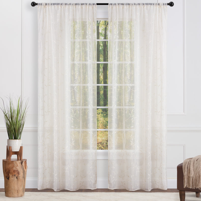 Paire de rideaux transparents avec passe-tringle Delicia, L 52 po x L 63 po, Ivoire
