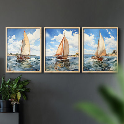 Sea and Shore  Series  LXX  -Set Of 3 Framed Giclee Prints -Ready to Hang
