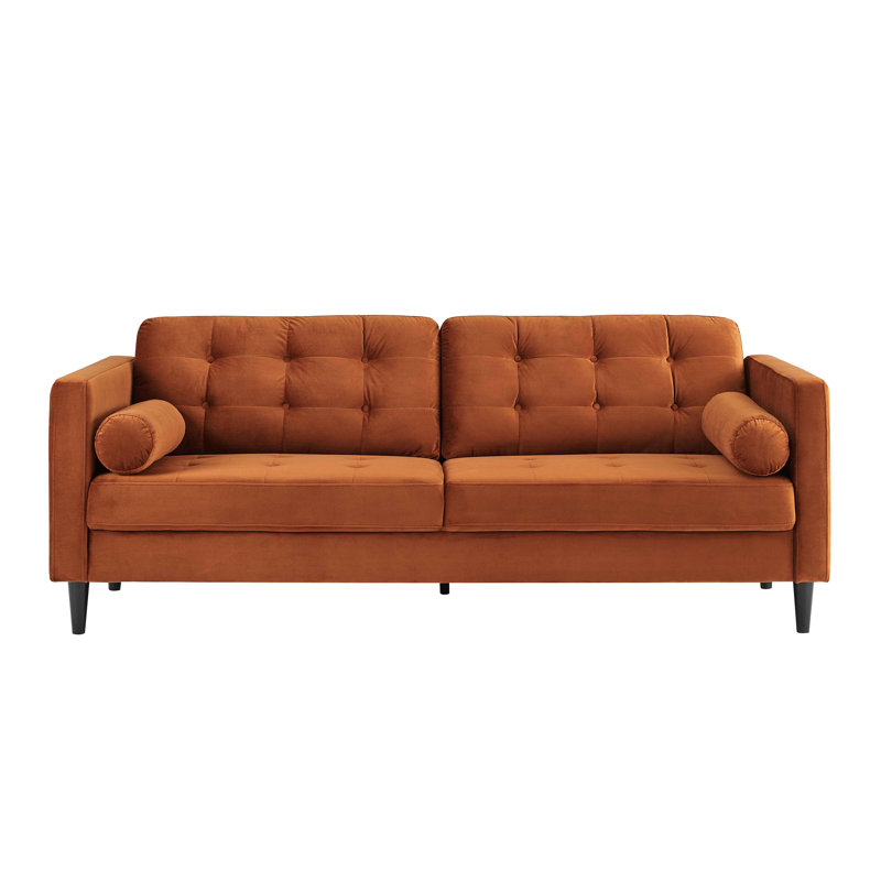 Jeses 204Cm Velvet Square Arms Sofa, Curry