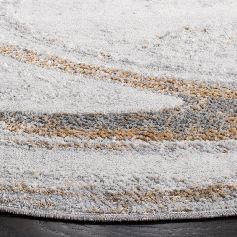 Ozturk Abstract Grey Area Rug, Round 6'7"