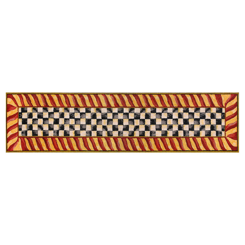 Courtly Check Red & Gold 2'6" X 10' Washable Runner, Black/Red/Gold