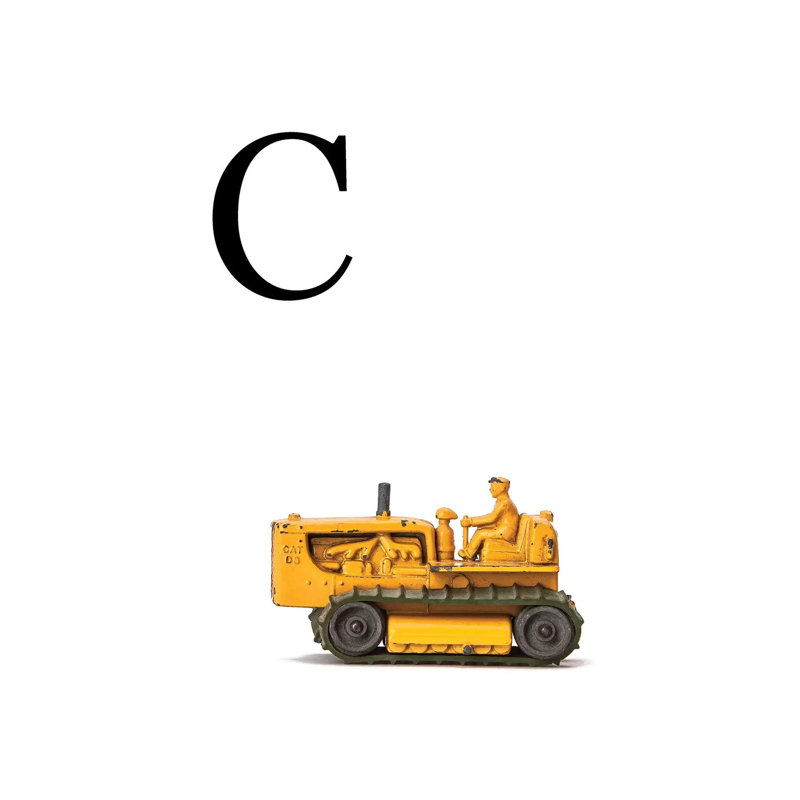 C Bulldozer Yellow White Letter - Print on Canvas, 101.6 cm H x 66.04 cm W x 1.91 cm D, Wrapped Canvas