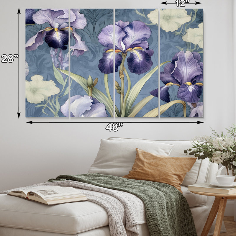Mauve vert iris Impressions fleur I - ensemble d'art mural floral en métal