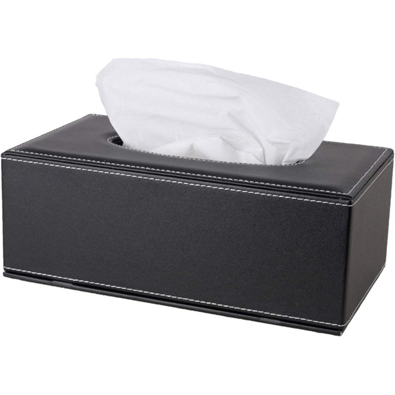 Porte-mouchoirs haut de gamme en similicuir noir avec couvercle, distributeur de papier hygiénique pour serviette de table rectangulaire, couvercle de boîte à mouchoirs pour bureau à domicile avec fond magnétique (noir)