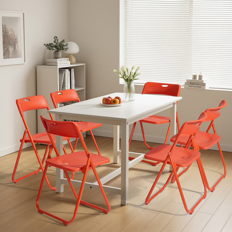 Patio Orange Plastic Folding Chair(Set Of 6), Orange