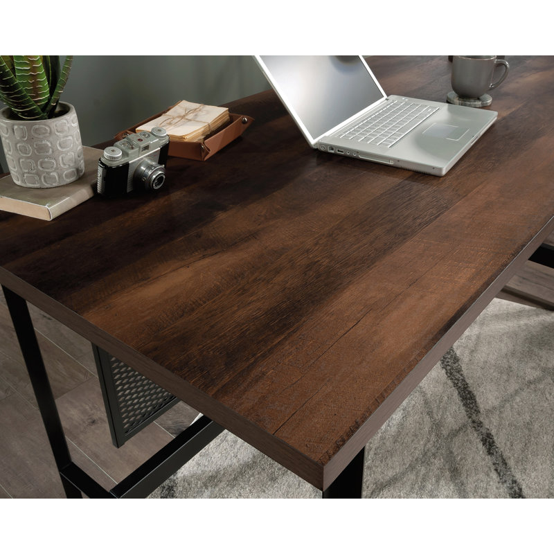 Brown Wood L-Shaped Corner Desk with Drawer and Filing Cabinet