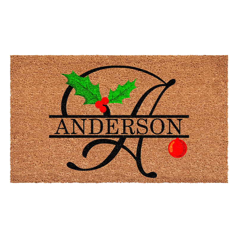 Paillasson personnalisé houx de Noël, lettre A, L 17 po x L 29 po