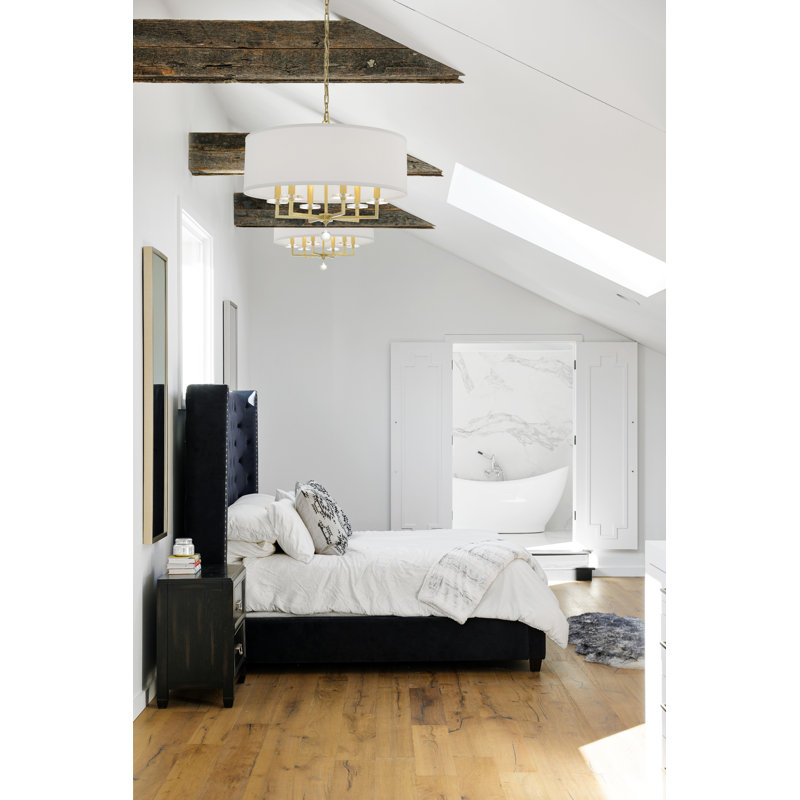 6 - Light Dimmable Drum Chandelier, Antique Gold