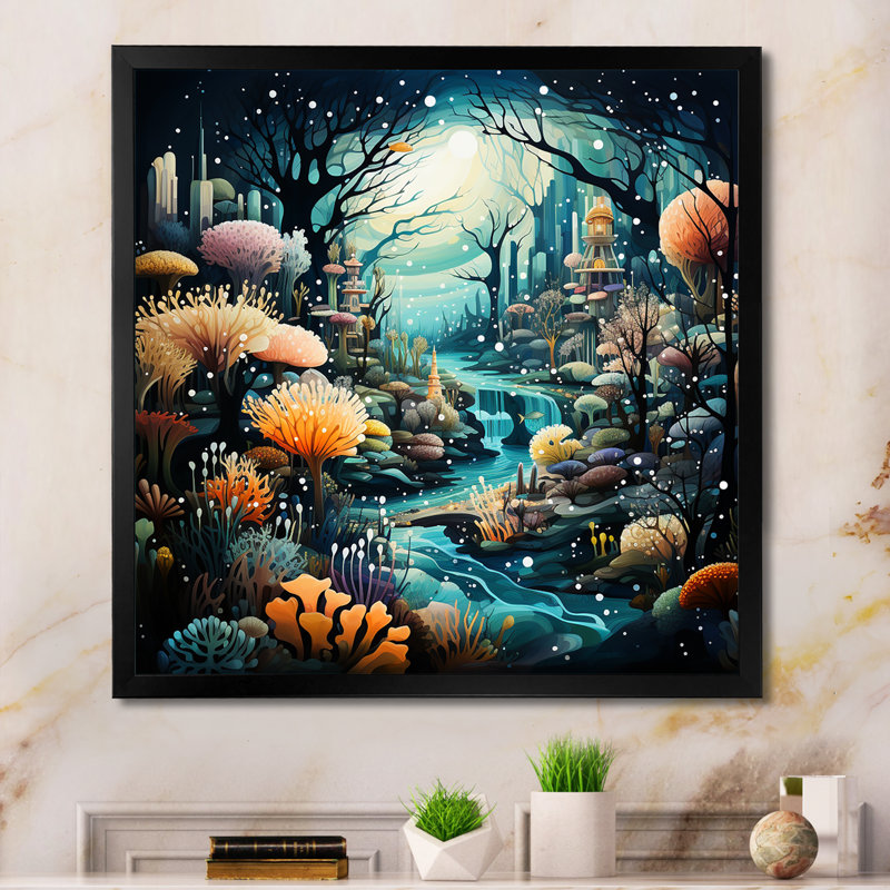 «Coral Mistic Underwater Kingdom II - Fantasy», art mural, Cadre simple noir, H 36 po x l 36 po x P 1,5 po