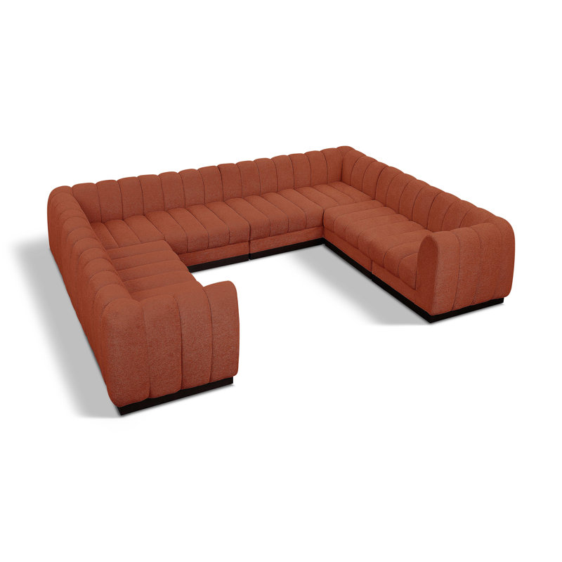 Canapé modulaire rembourré 8 pièces Quinn, Tissu cognac chenille