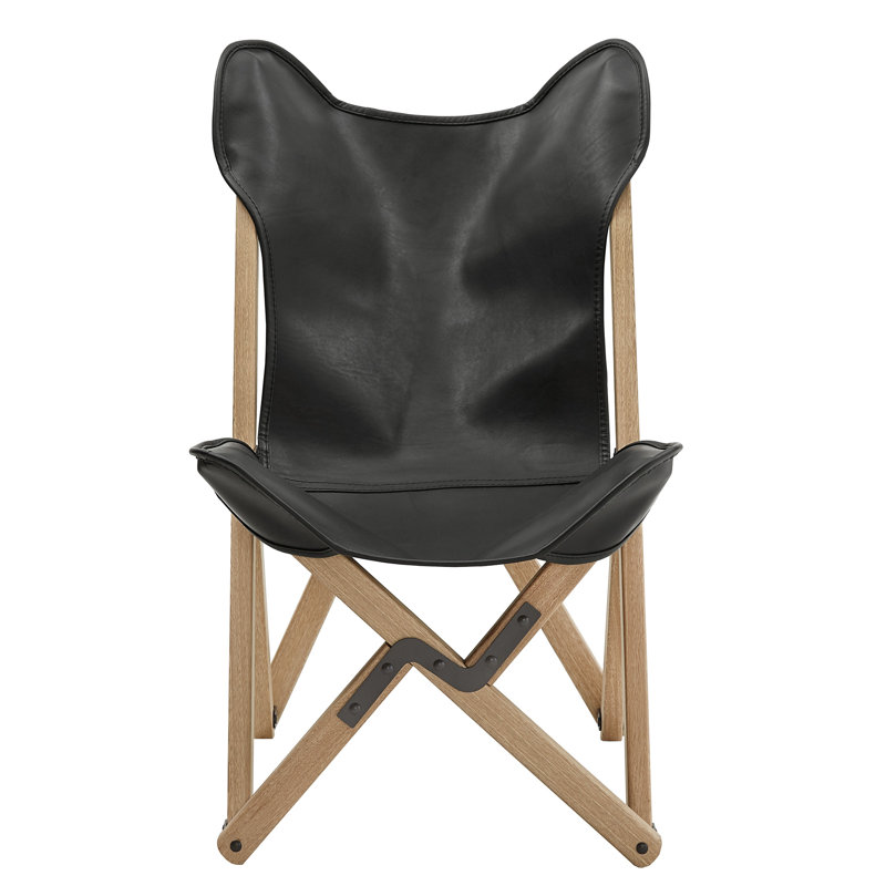 Fauteuil de chambre Kyolan en cuir véritable Tripolina, Cuir véritable noir, Beige