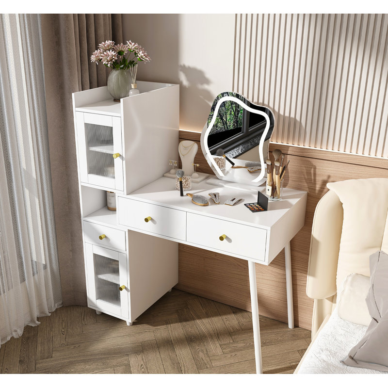 Coiffeuse de maquillage avec miroir DEL et rangement