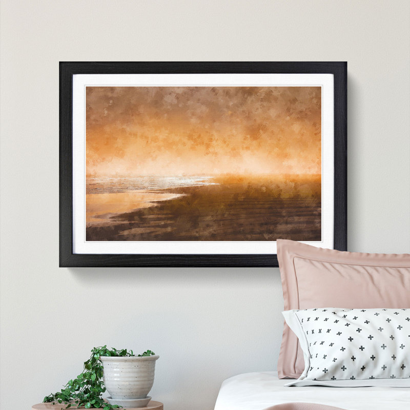 Golden Beach in Iceland - Picture Frame Painting Print, Black Framed, 62cm H x 87cm W x 2cm D