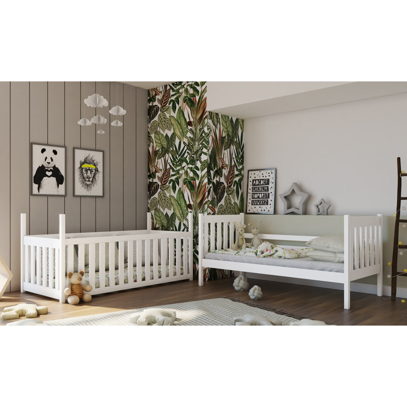 Laskowski Single (3') Standard Bunk Bed and Mattress, White, Right Ladder