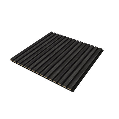 Lot de 4 panneaux acoustiques noir mat et lambris en bois – Idéal pour les murs de bureaux, chambres, gyms, cuisines et plafonds. Conception rainurée 3D pour une absorption acoustique optimale. Pose sur trois côtés. Adhésif.