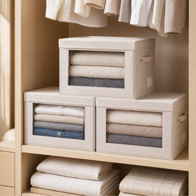 Collapsible Fabric Storage Bins with Lids and Clear Window-Closet Organizer Boxes