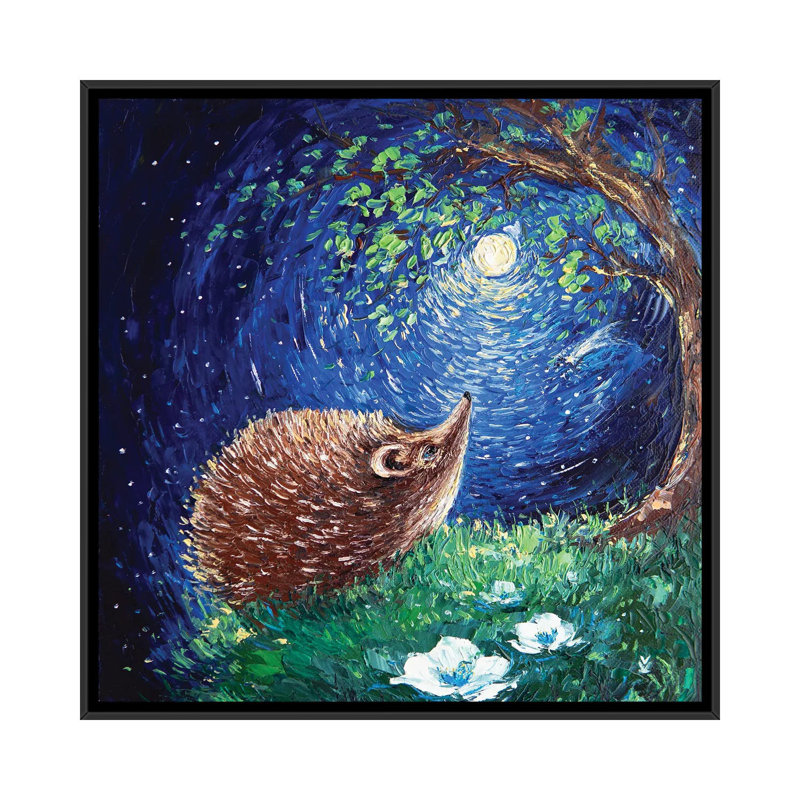 Hedgehog And His Dream by Vlada Koval - Painting on Canvas, Black Framed, 45.72 cm H x 45.72 cm W