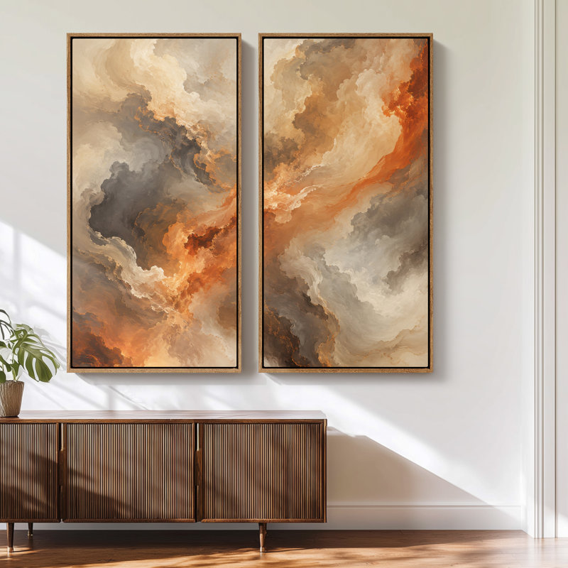 Nuage gris rouille abstrait – Ensemble de 2 impressions d'art murales encadrées sur toile 60"x20"x2, 60"x30"x2