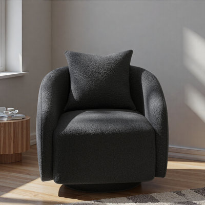 Fauteuil d'appoint pivotant, fauteuil demi-tonneau avec coussin de dossier et structure en bois pour le salon, la chambre à coucher et le bureau