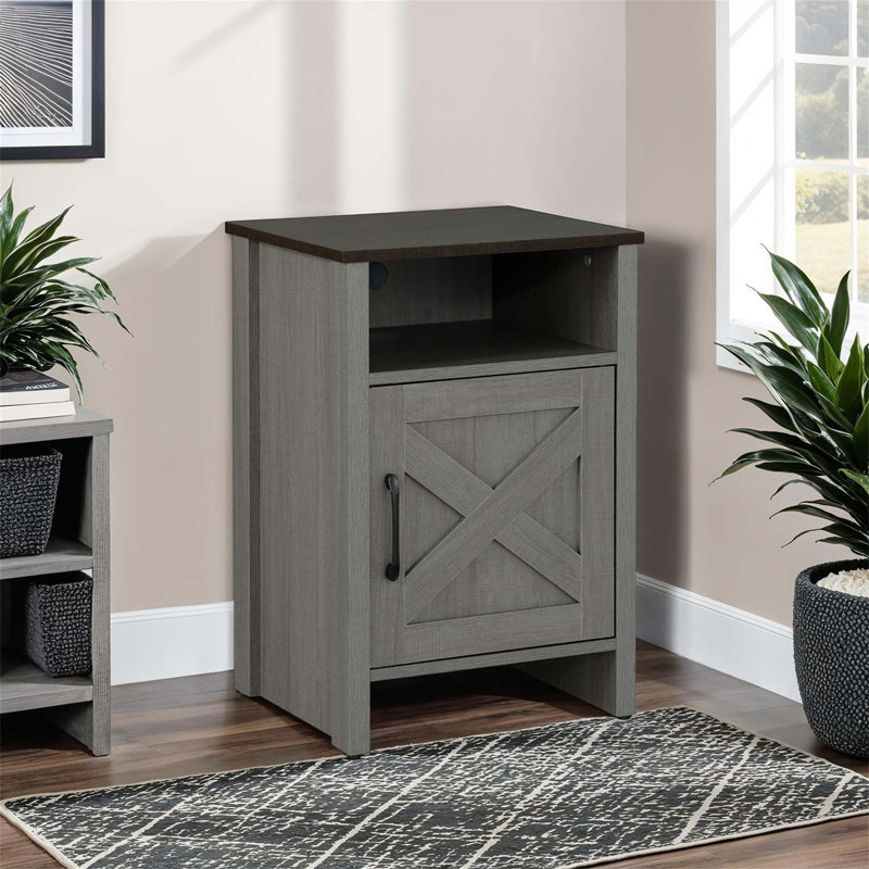 Table de bout rustique de style campagnard avec poignée en métal, polyvalente et durable pour les petits espaces