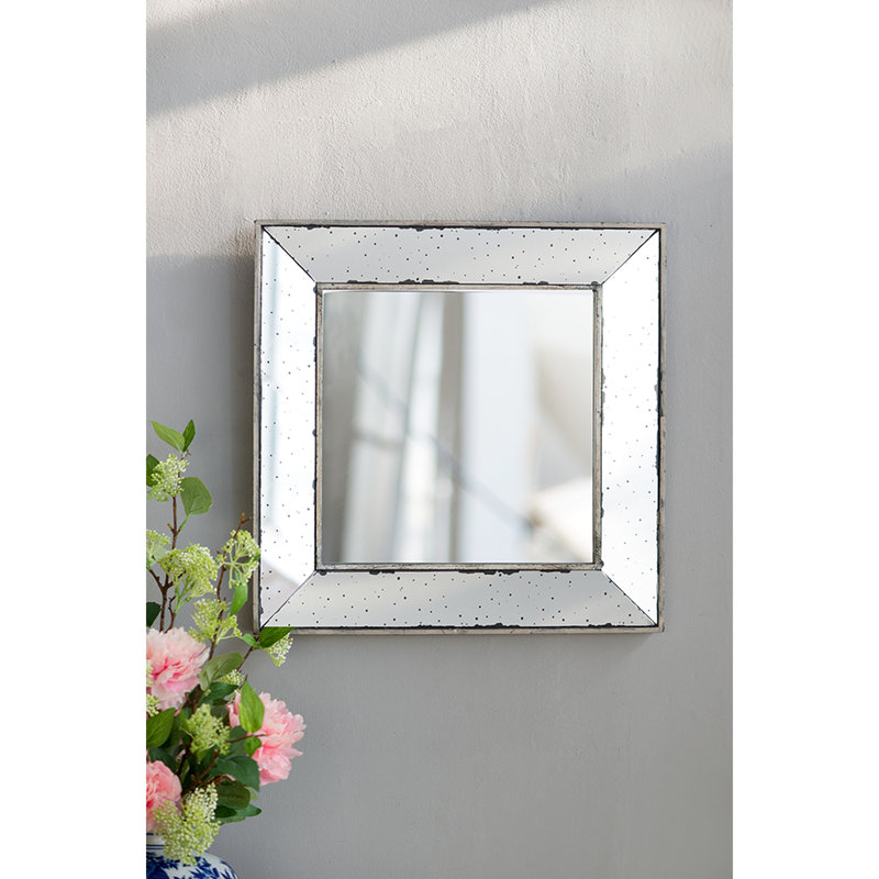 18" X Distressed Silver Living Room Mirror - Traditional Framed For Entryway, Office, Bedroom, Hallway Vintage Inspired Decor Square Accent In Room,