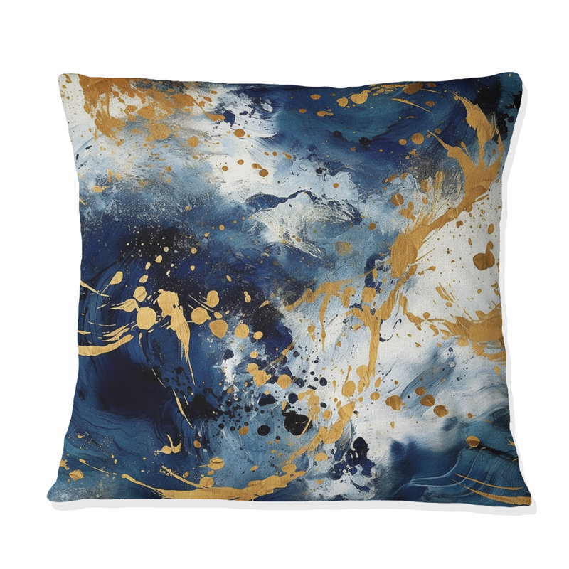 Coussin décoratif bleu foncé et doré