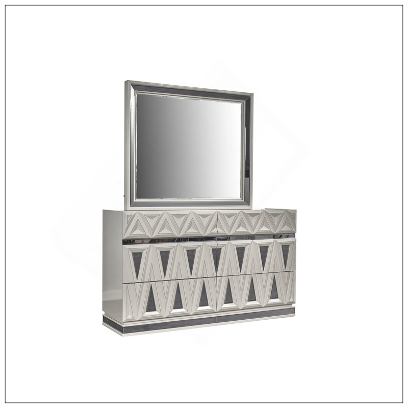 Miroir de style moderne et contemporain avec cadre en bois et accents dorés, finition laquée ultrabrillante, éclairage DEL intégré