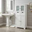 Armoire de rangement de salle de bain autoportante robuste à grande capacité à 4 portes résistante à l'eau avec 2 tiroirs coulissants et portes vitrées transparentes pour la salle de bain-954859754