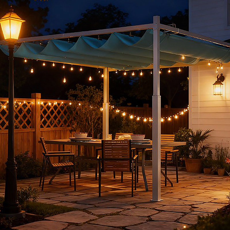 Pergola d'extérieur, auvent rétractable avec fixation magnétique, Bleu