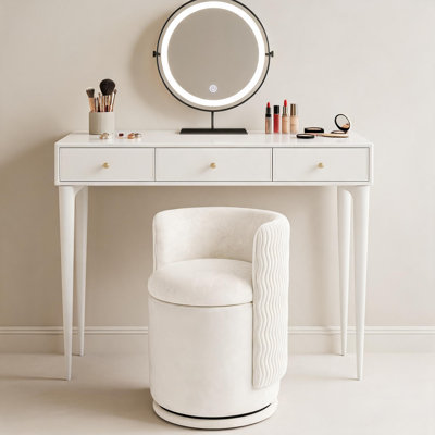360° Swivel Velvet Vanity Chair with Hidden Storage, Makeup Stool with Wave Backrest, Modern Accent Stool for Bedroom, Dressing Room & Living Room, No Assembly Required
