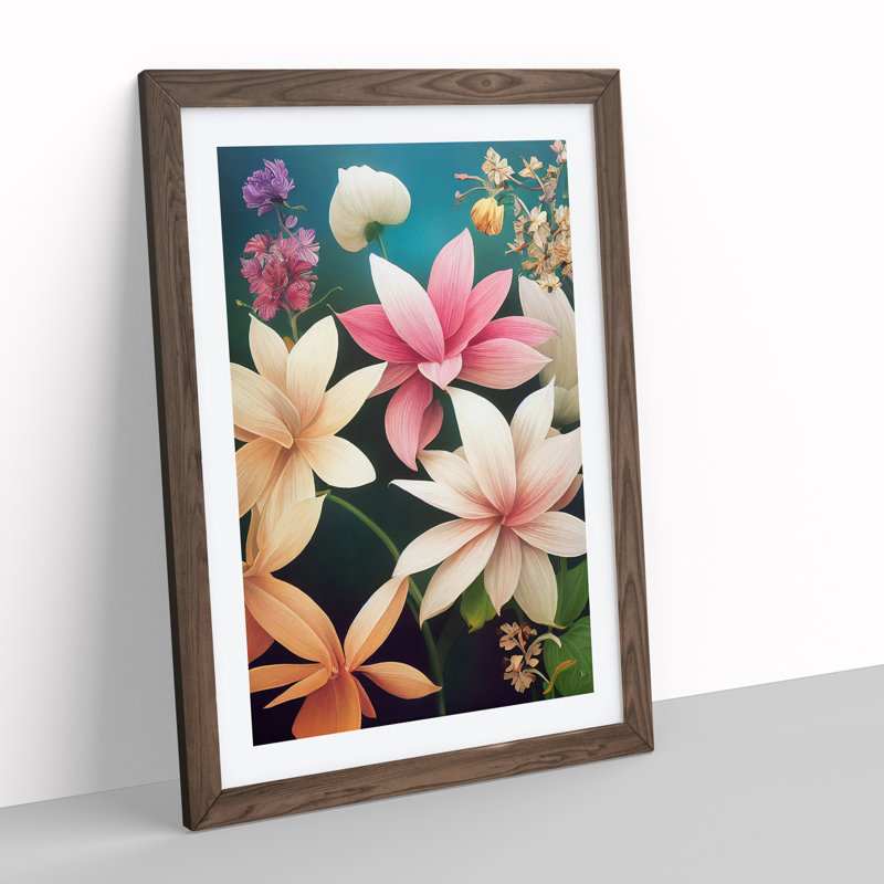 Exclusive Flowers - Single Picture Frame Print, 34cm H x 25cm W x 2cm D, Walnut Framed