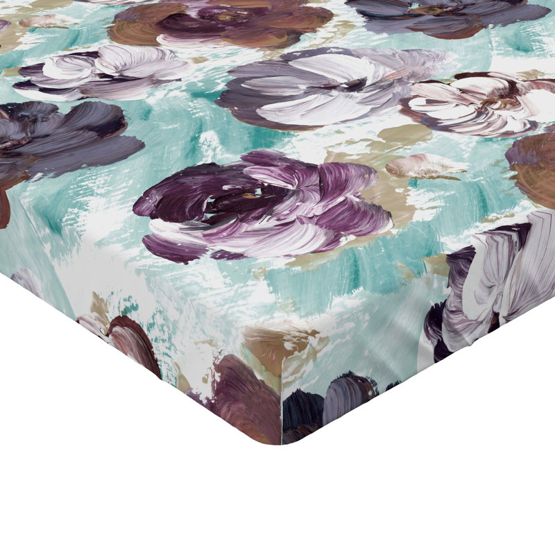 Drap-housse à motif floral Ambesonne, Drap-housse simple TG, Prune, bleu-vert, crème / floral