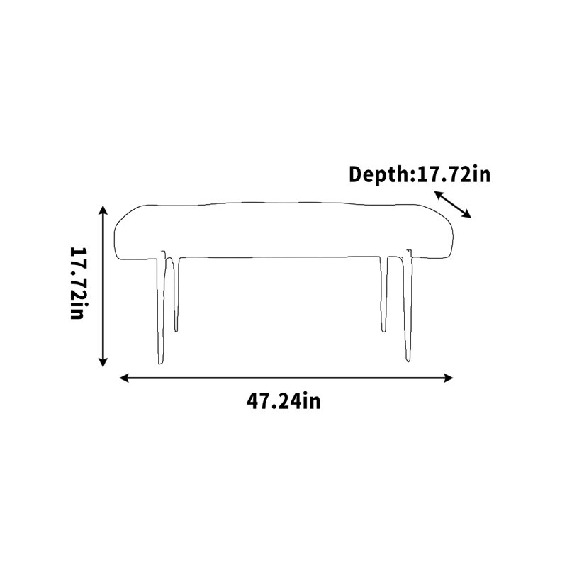 Banc en métal simple avec repose-pieds, H 17,72 po x l 47,24 po x P 17,72 po