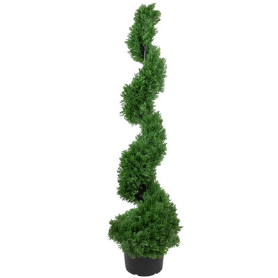 Artificial Cedar Spiral Topiary Tree in Black Pot Unlit