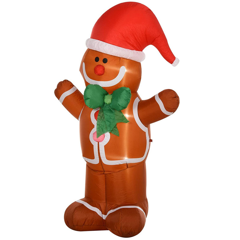Durham 6ft Christmas Inflatable Gingerbread Man & Santa Hat w/ LED Lights