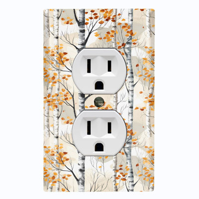 Metal Light Switch Plate Cover; US Standard Size 1 Gang Duplex - Rustic Birch Tree Forest
