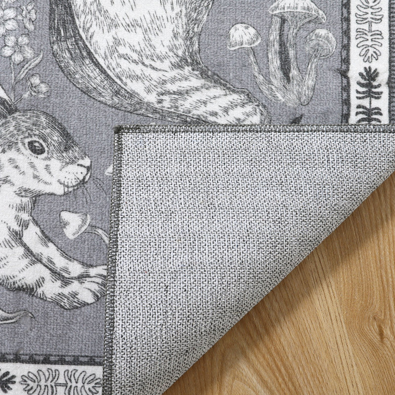 Goldene Morris Inspired Woodland Animal Washable Area Rug with Non-Slip Backing for Living Room, Bedroom and Dining Room