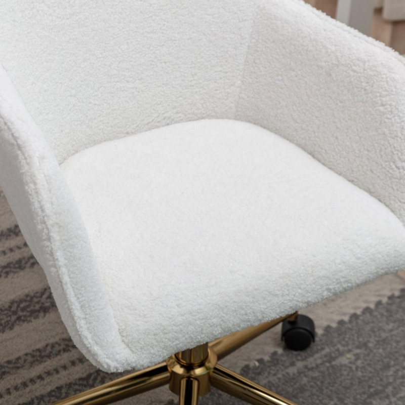 Modern Teddy Fabric Material Adjustable Height 360 Revolving Home Office Chair With Gold Metal Legs And Universal Wheel For Indoor