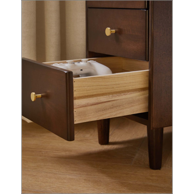 Solid Wood Nightstand with Two Drawers and Pull-out Panel Storage Bedside Table and Sofa Side Table