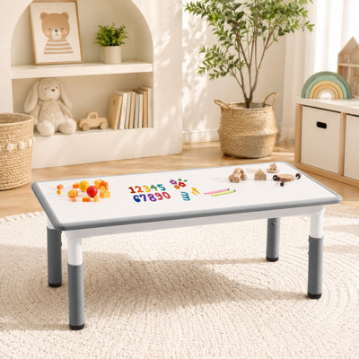 Adjustable Kids Table, Arts and Crafts Child Table with Graffiti Desktop, 7 Level Height Adjustable Children Table for Ages 3-8, Easy to Wipe Toddler Desk for Classrooms/Daycares/Homes,Grey,White
