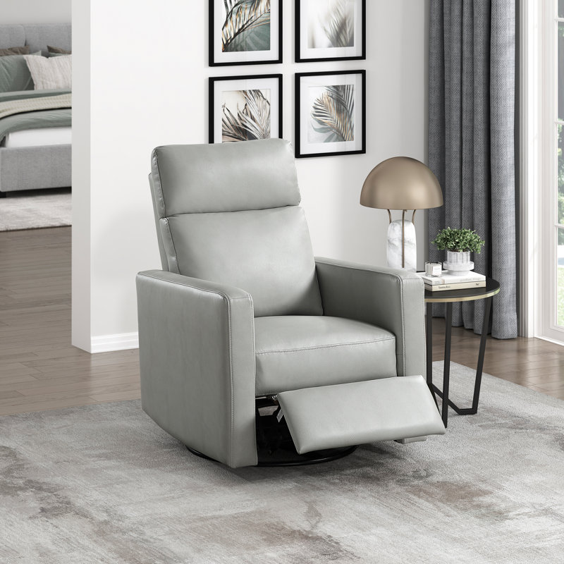 Kemontez 30" Modern & Contemporary Breathable Faux Leather Swivel Glider Reclining Chair with 360-Degree Swivel & Gentle Gliding Motion