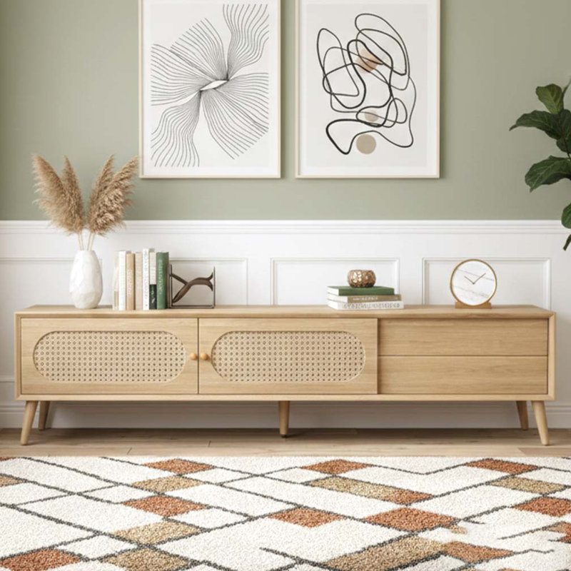 TV Stand for TVs up to 80'' , Modern Farmhouse Media Console, Entertainment Center with Solid Wood Legs