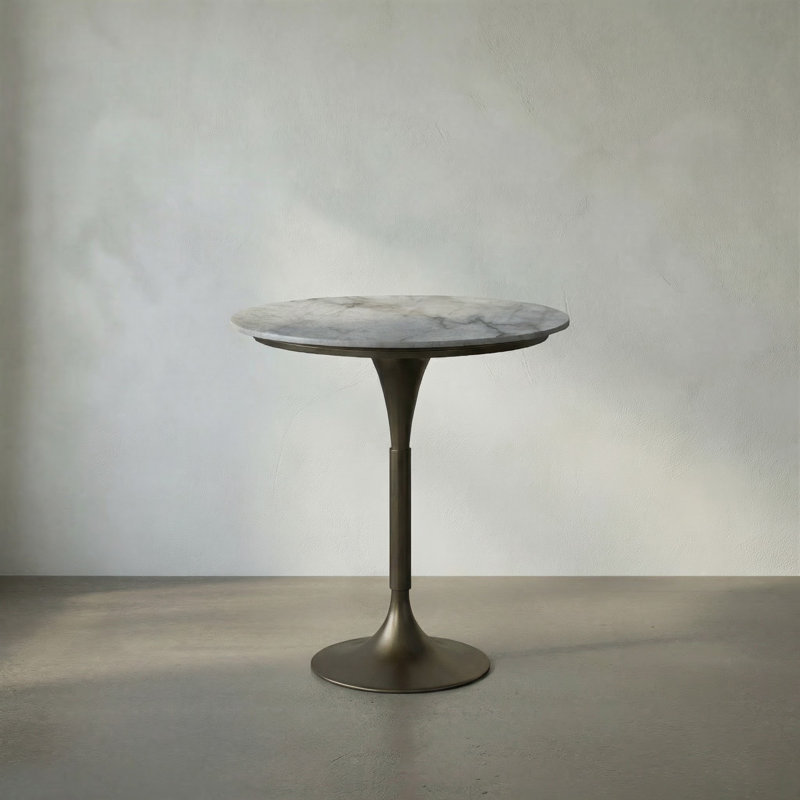 Jman Round Marble Dining Table, Bianco Crown/Aged Brass