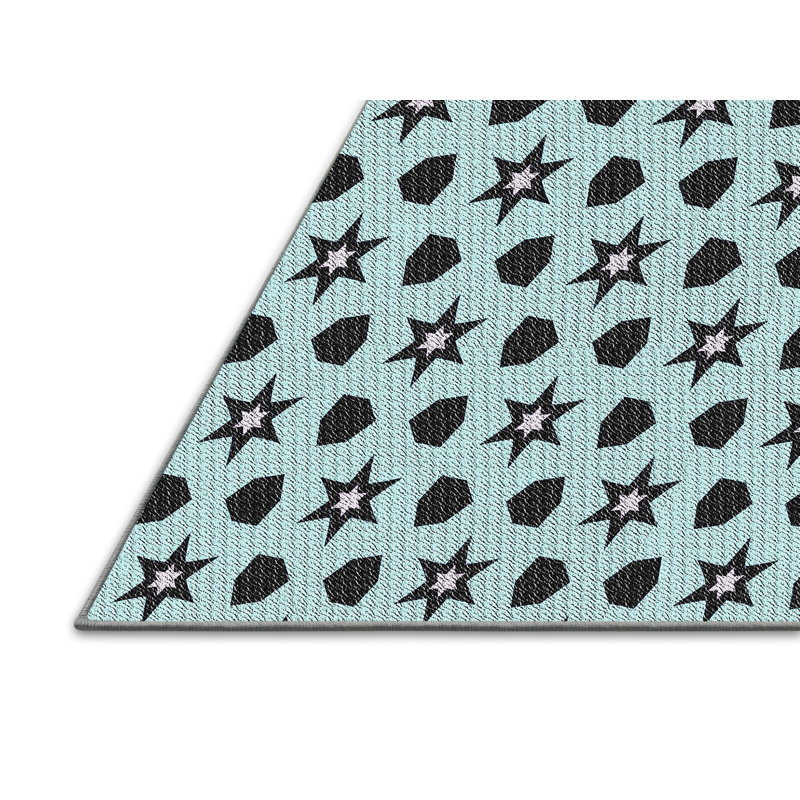 Tapis noir/bleu ciel tissé à la machine, Tapis de couloir 2 pi x 5 pi