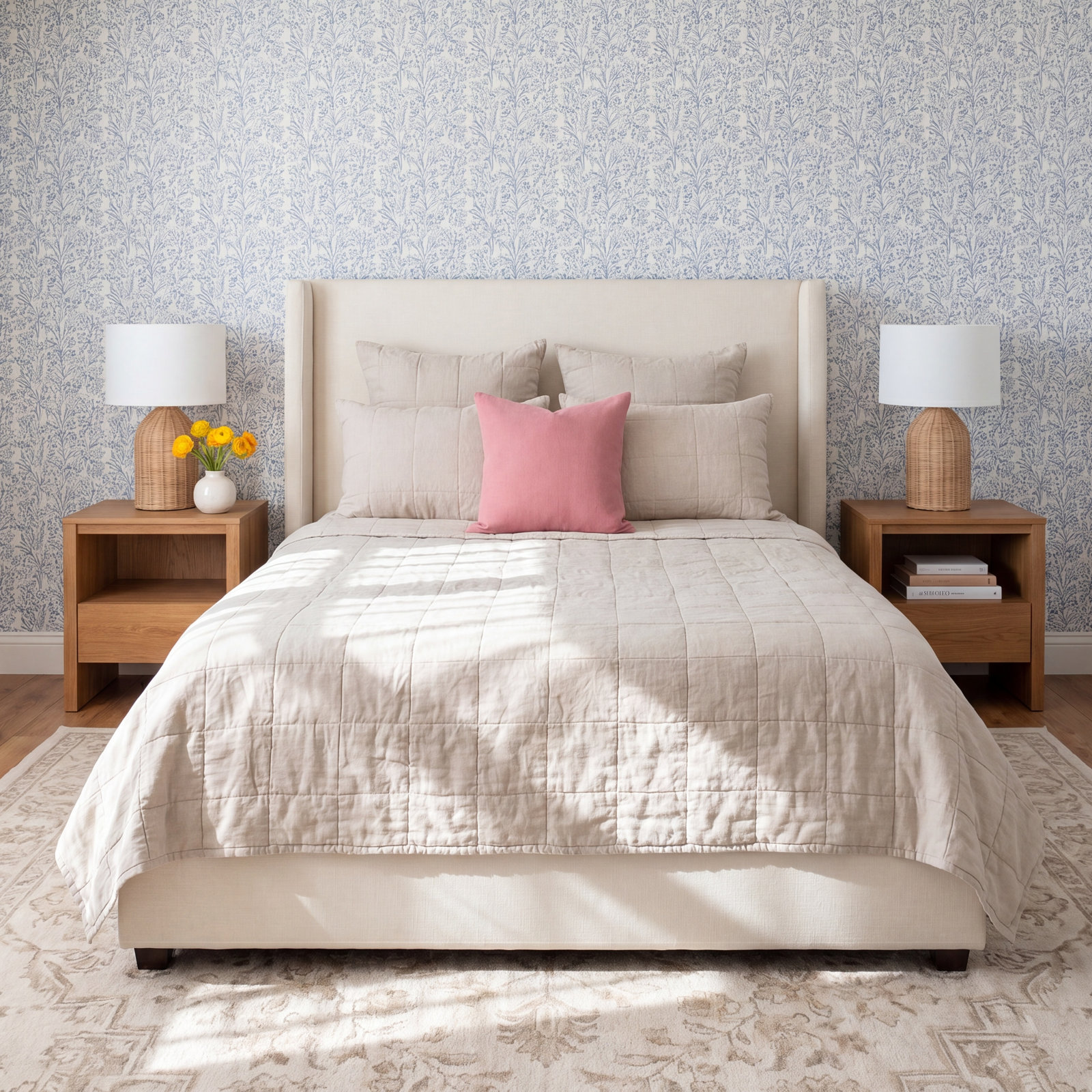 French Linen Box Stitch Quilt, Twin Quilt, Putty Heather